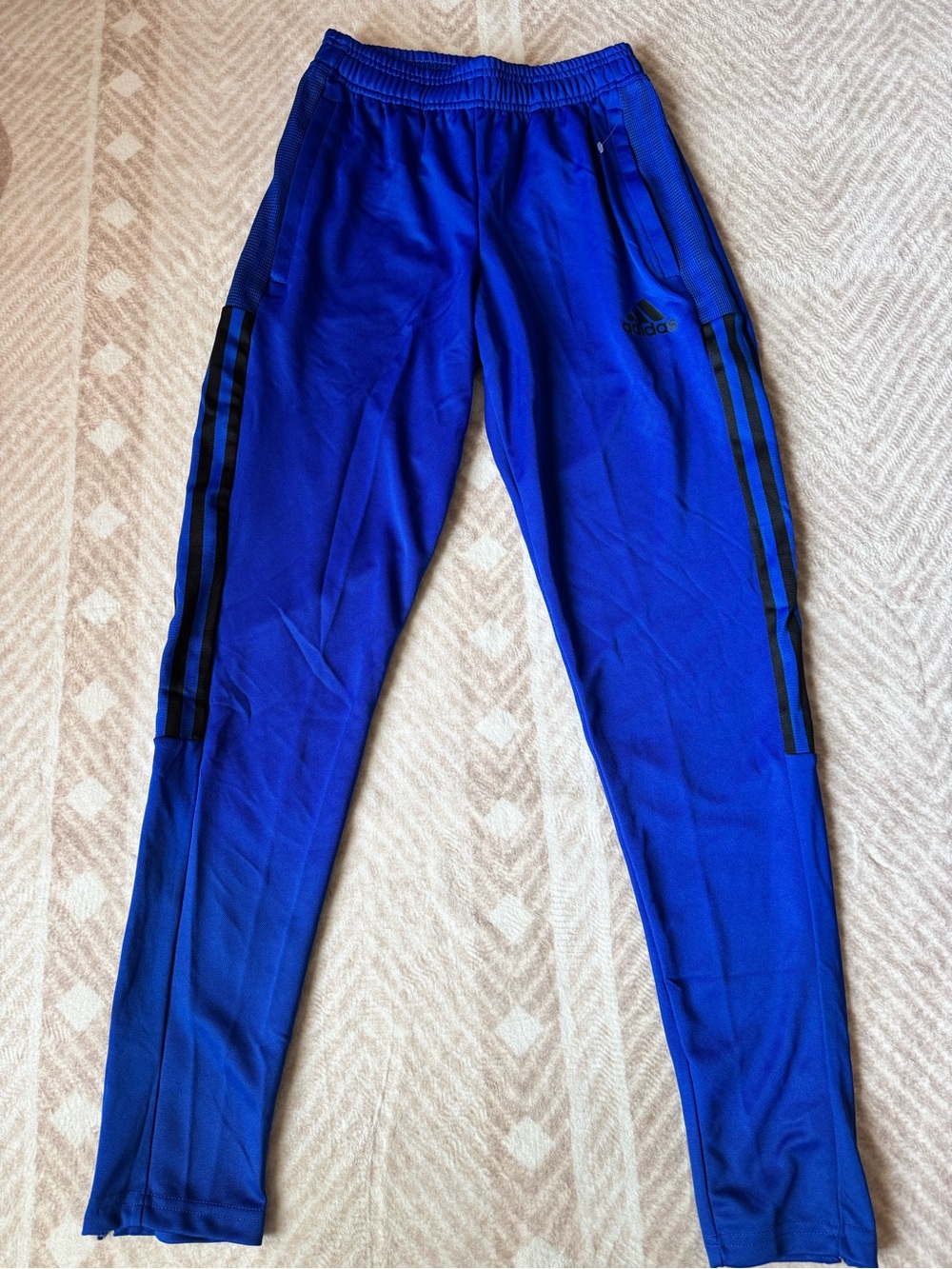 adidas Youth Royal Blue Track Joggers with Black Stripes
